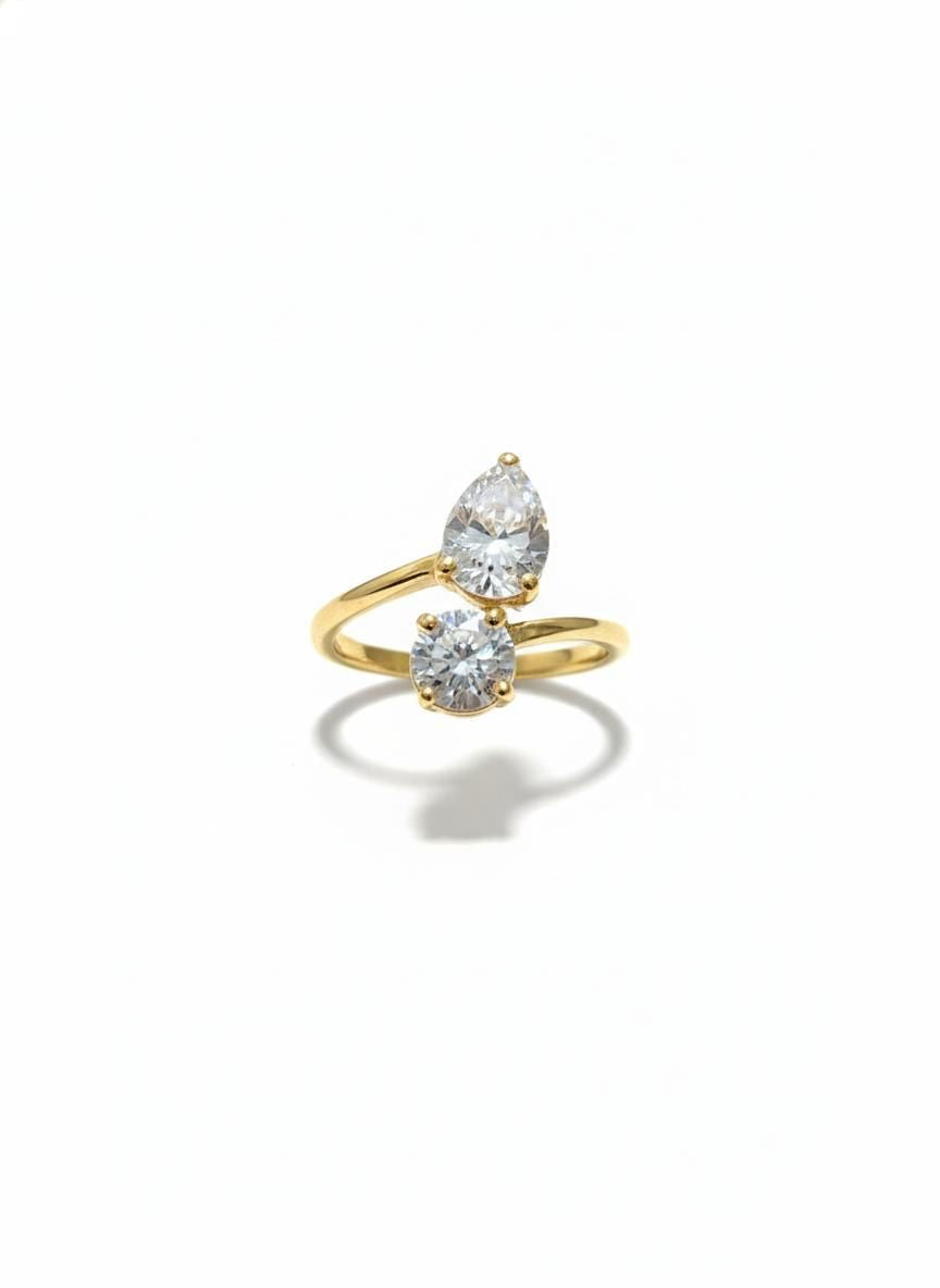 Anillo Doble Cristal Dorado – Mira Mila