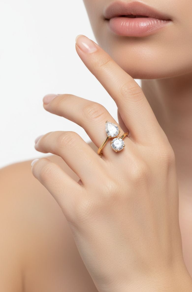 Anillo Doble Cristal Dorado – Mira Mila