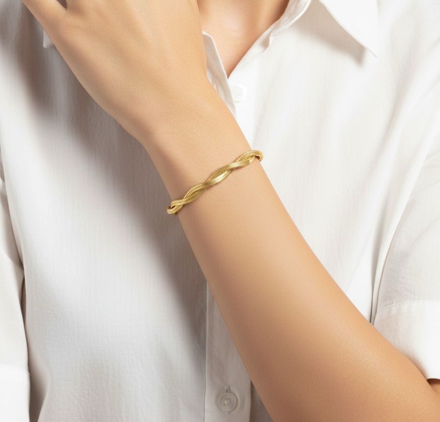 Pulsera Trenzada Dorada – Mira Mila