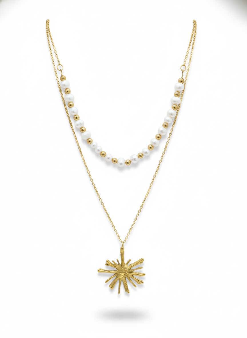 Collar Doble Perla & Sol Dorado – Mira Mila