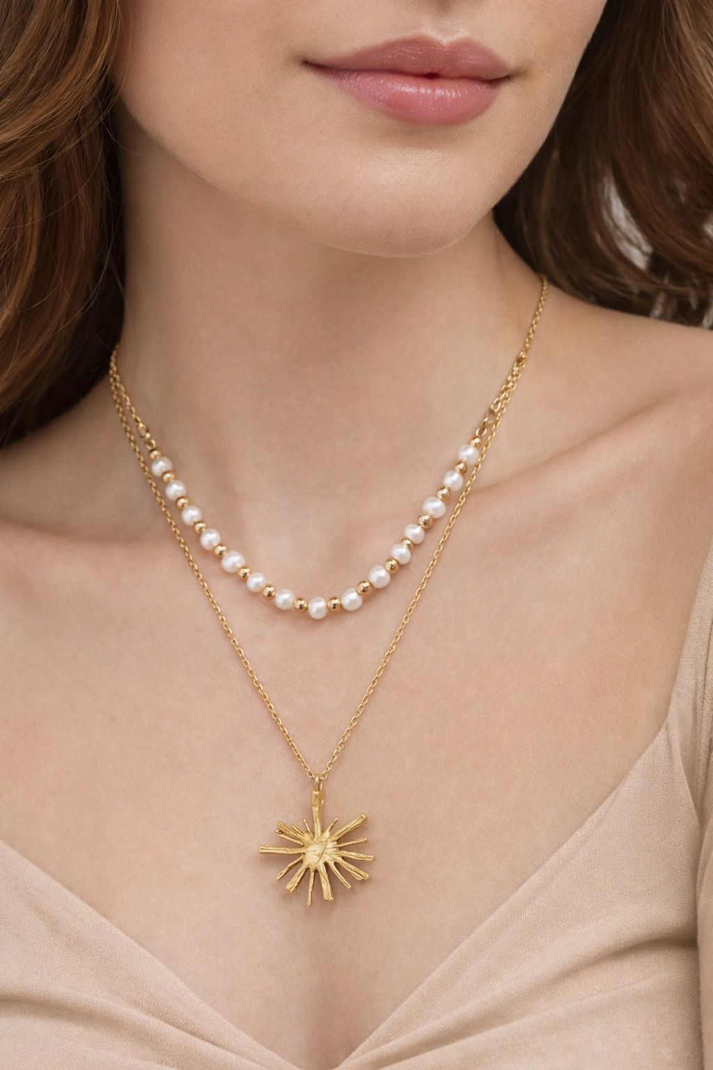 Collar Doble Perla & Sol Dorado – Mira Mila