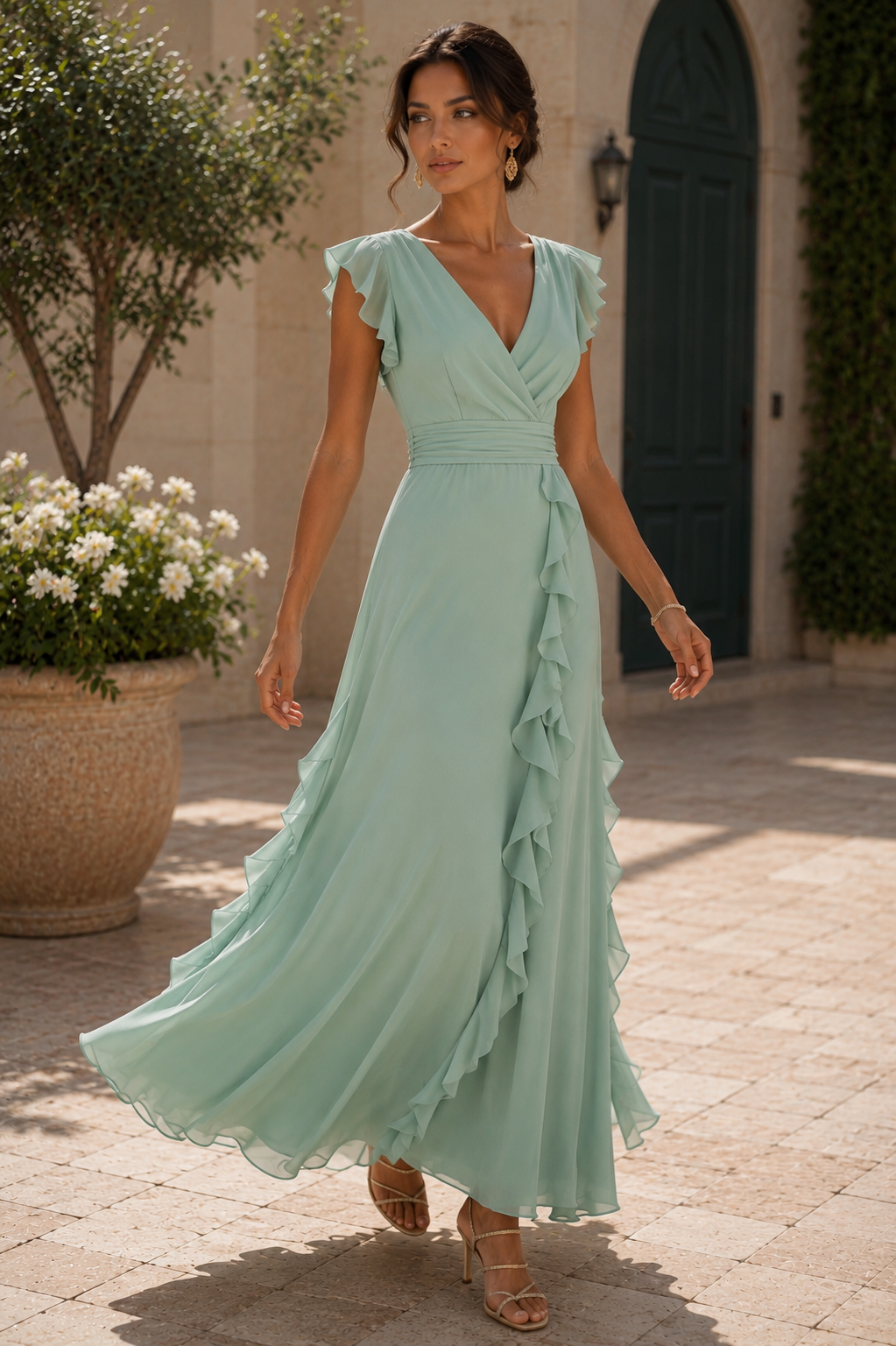 Vestido Largo Elegante de Fiesta con Escote en V