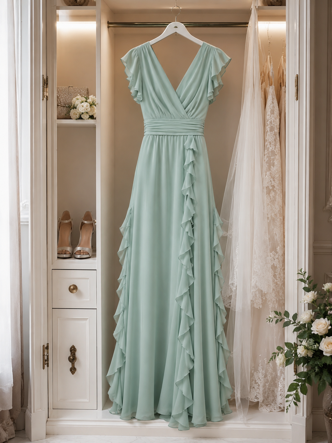 Vestido Largo Elegante de Fiesta con Escote en V