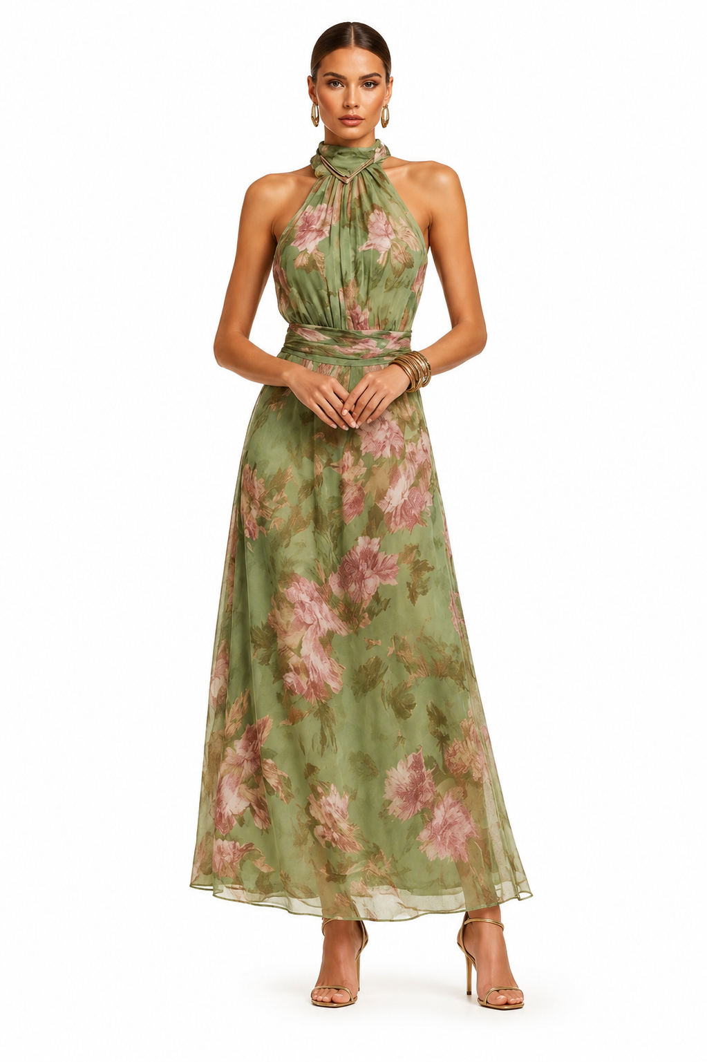 Vestido Maxi Elegante de Gasa con Escote Halter