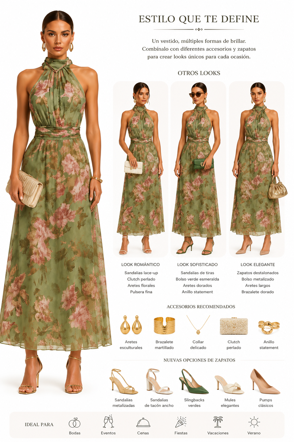 Vestido Maxi Elegante de Gasa con Escote Halter