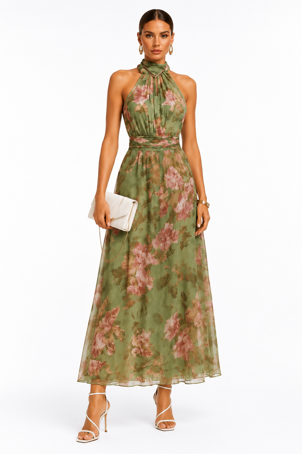 Vestido Maxi Elegante de Gasa con Escote Halter