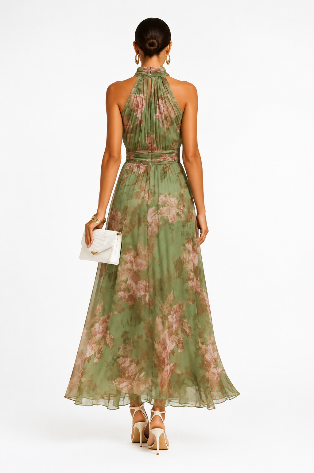 Vestido Maxi Elegante de Gasa con Escote Halter