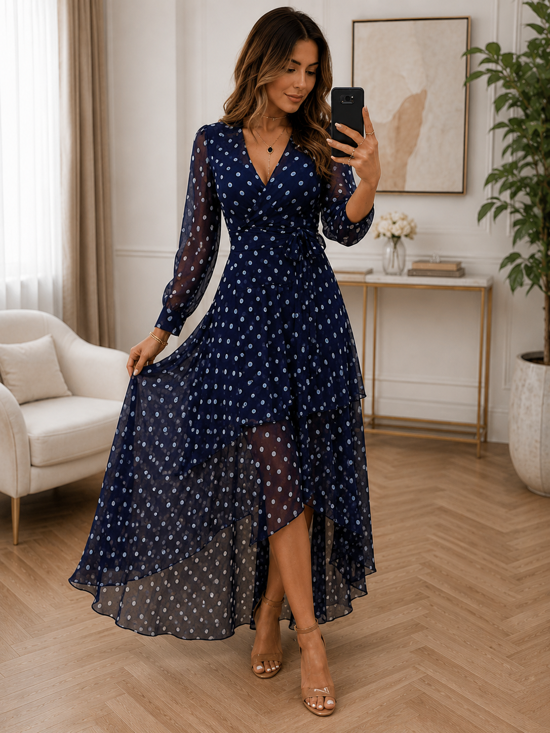 Vestido Largo de Lunares Elegante