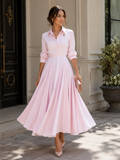 Vestido Largo Khaki Elegante para Mujer – Corte A-Line, Manga Corta y Cintura Ajustada | Moda Verano/Otoño 2026