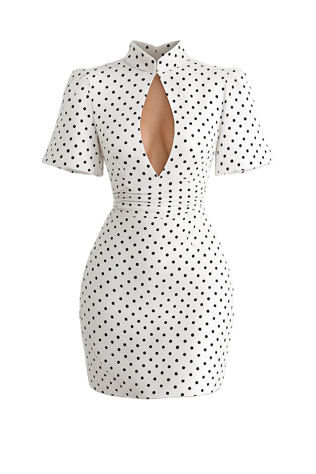 Vestido Elegante de Lunares para Mujer con Mangas Cortas y Diseño Entallado Chic