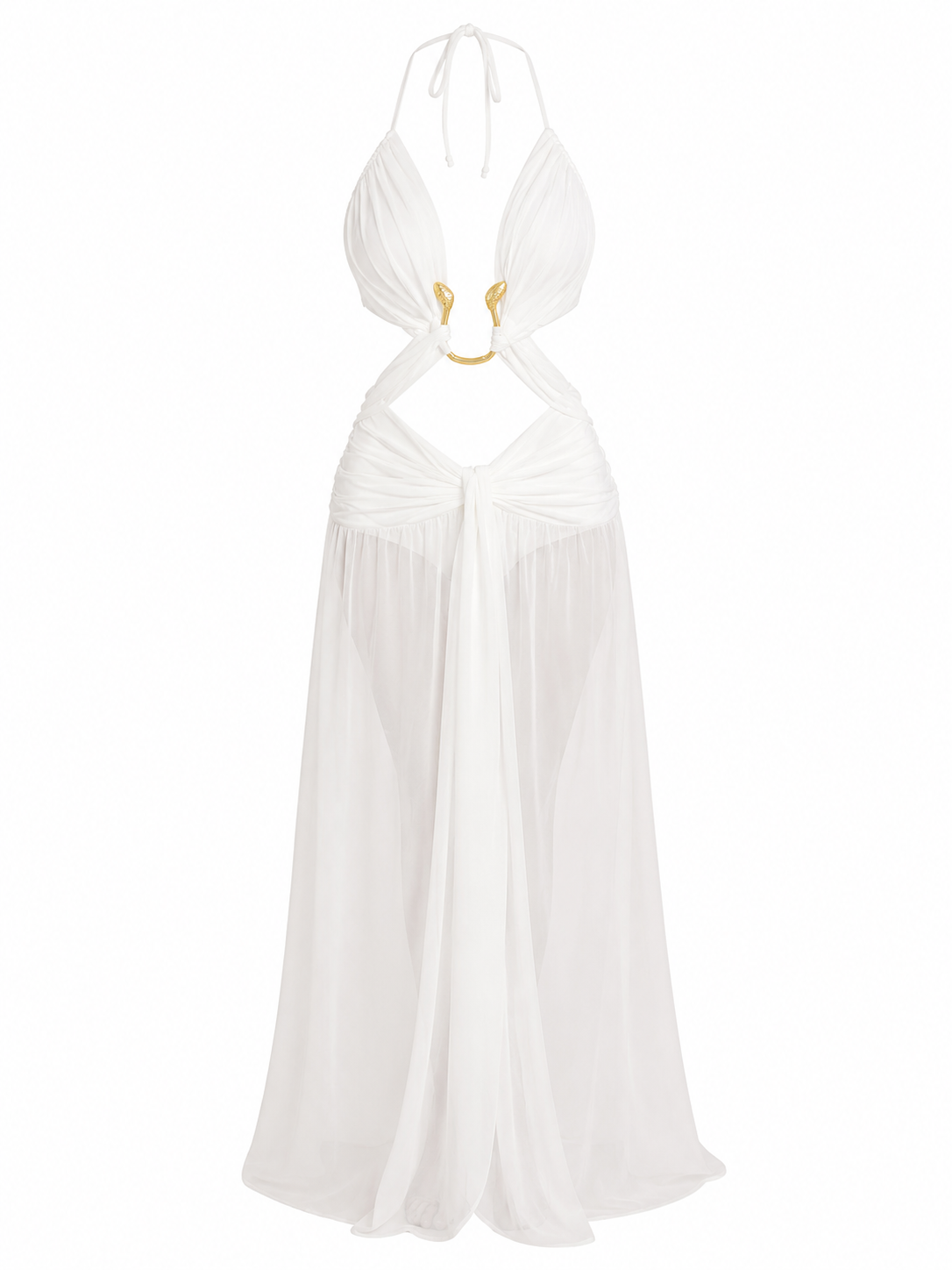 Vestido Largo Halter Metálico para Mujer – Espalda Descubierta, Plisado Elegante y Diseño Hollow Out para Playa y Vacaciones