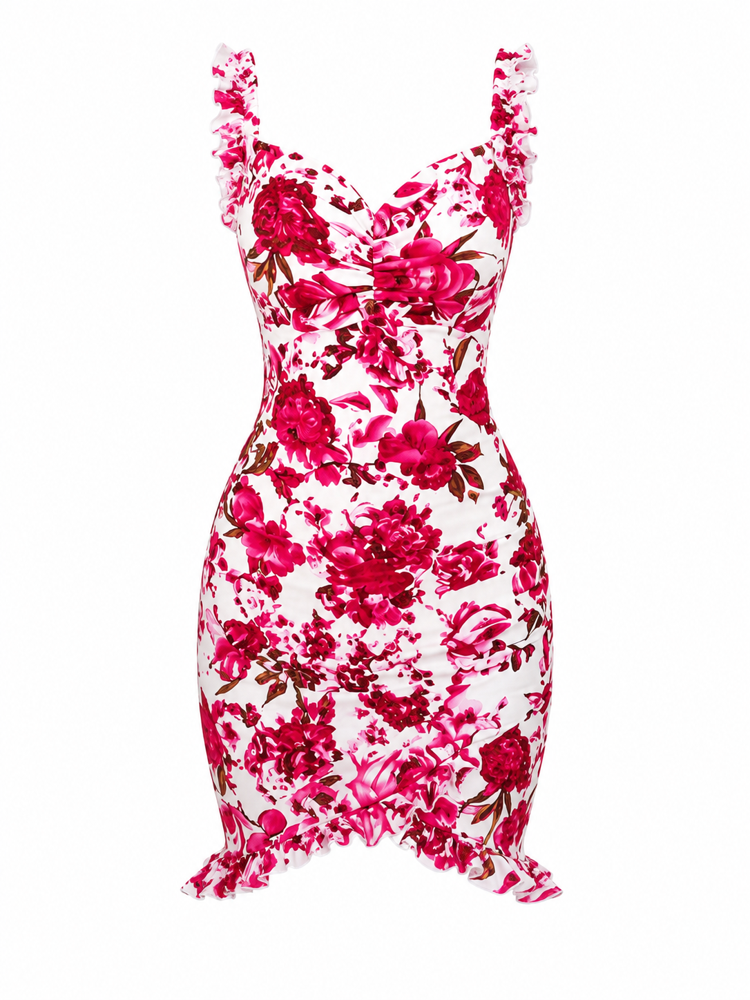 Vestido Floral Elegante Mira Mila – Diseño Bodycon con Escote V y Volantes Sofisticados para Mujeres Modernas