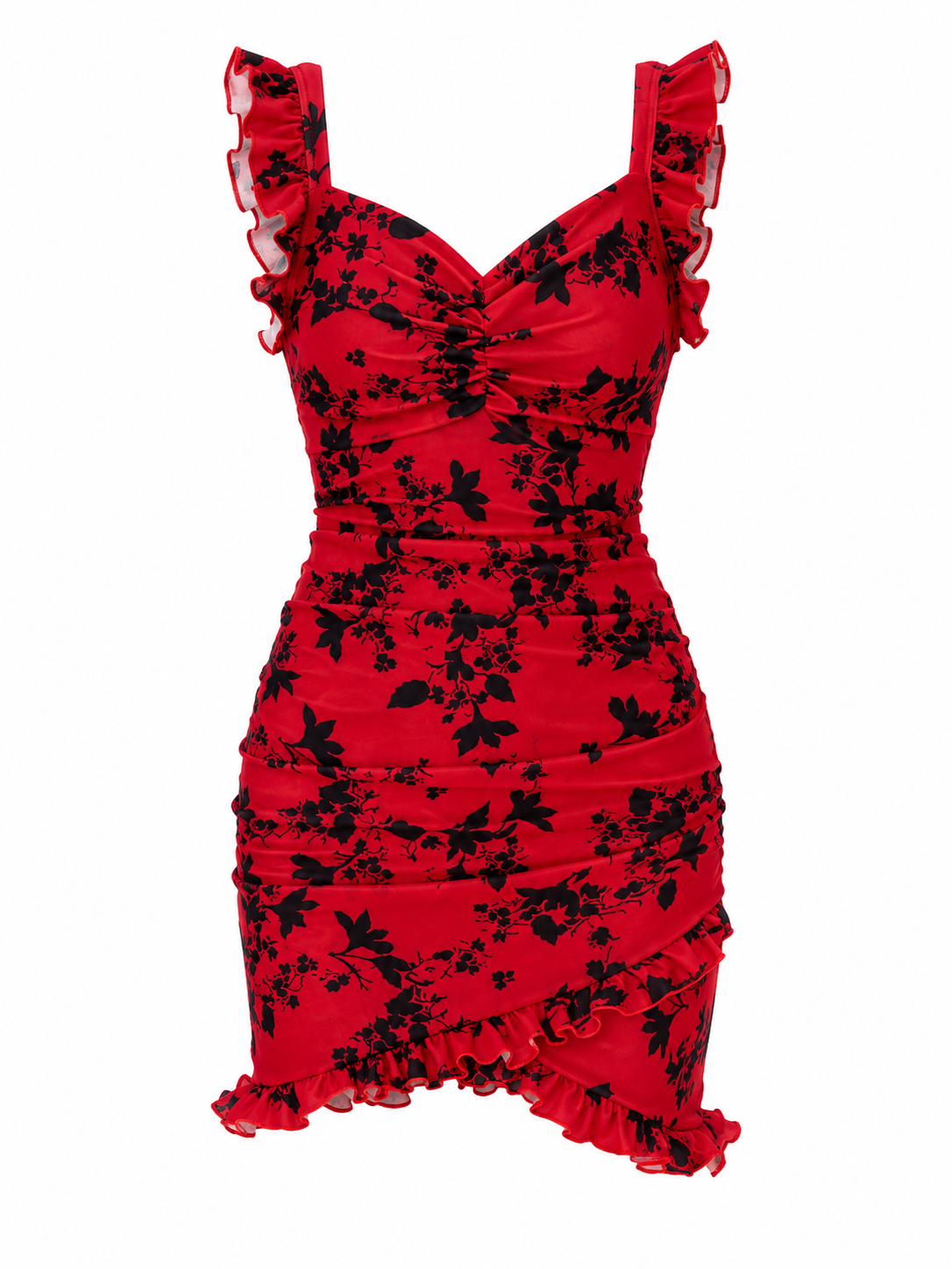 Vestido Floral Elegante Mira Mila – Diseño Bodycon con Escote V y Volantes Sofisticados para Mujeres Modernas