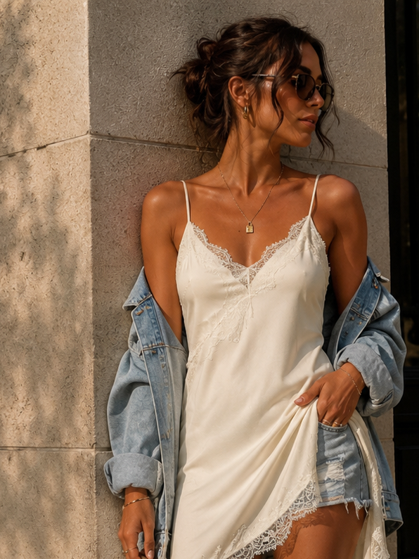 Vestido Midi Luxury Mira Mila – Elegancia Asimétrica con Encaje