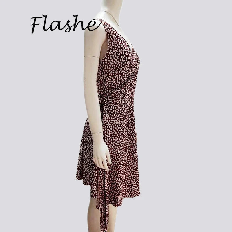 New Casual Polka Dot Dress Women V Neck Sleeveless Bandage Beach Dress Summer Bohemian Dresses For Women Clothes S-5XL