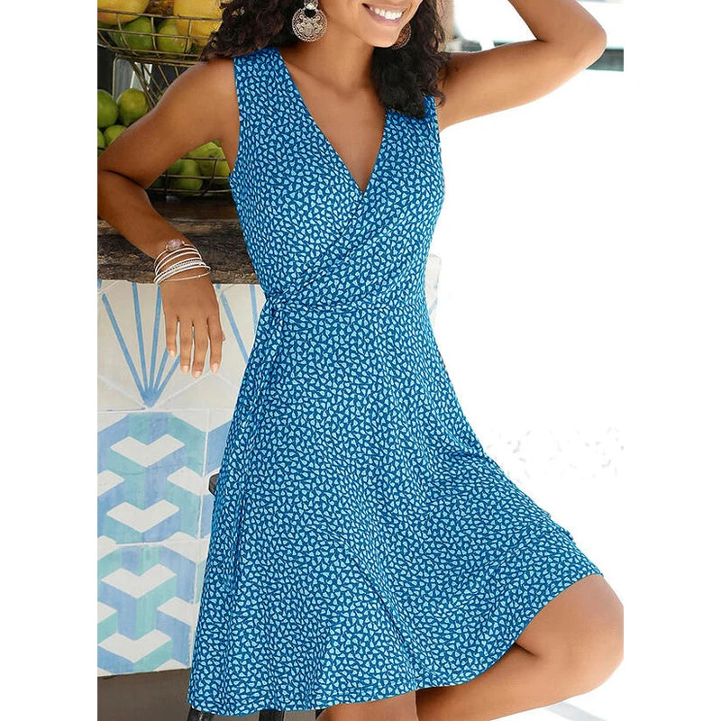 New Casual Polka Dot Dress Women V Neck Sleeveless Bandage Beach Dress Summer Bohemian Dresses For Women Clothes S-5XL