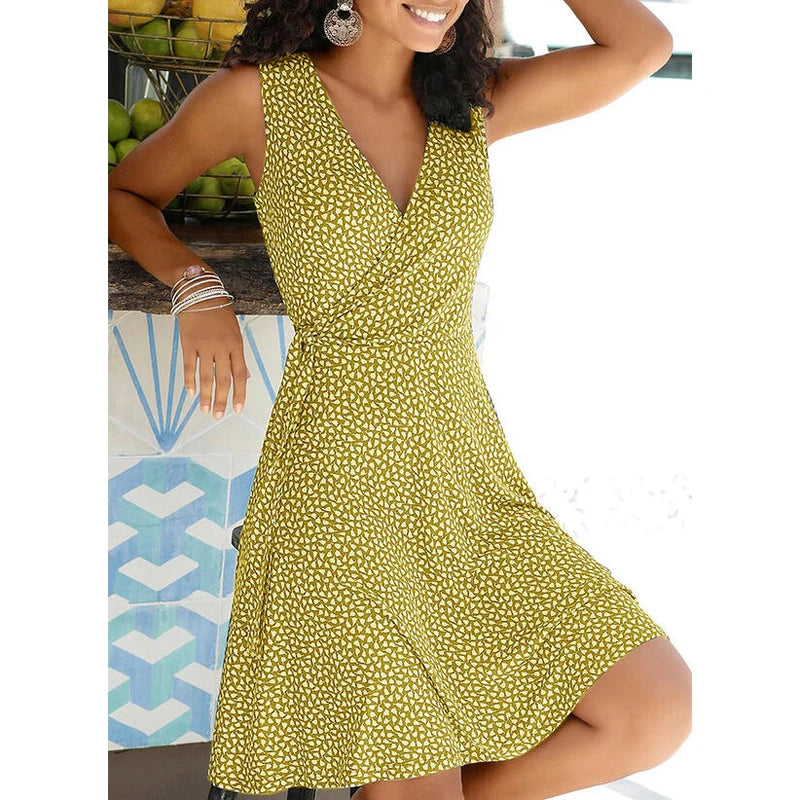 New Casual Polka Dot Dress Women V Neck Sleeveless Bandage Beach Dress Summer Bohemian Dresses For Women Clothes S-5XL