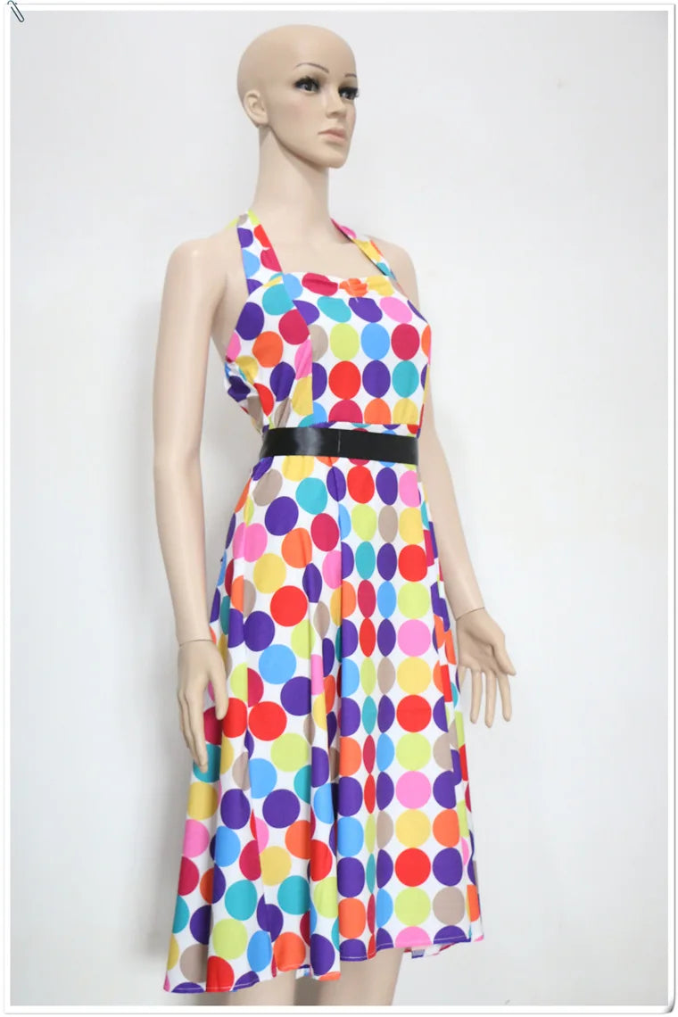 Summer Casual Dress Women  Polka Dot Retro Swing Gown Pin Up Robe Vintage 60s 50s Rockabilly Sundress