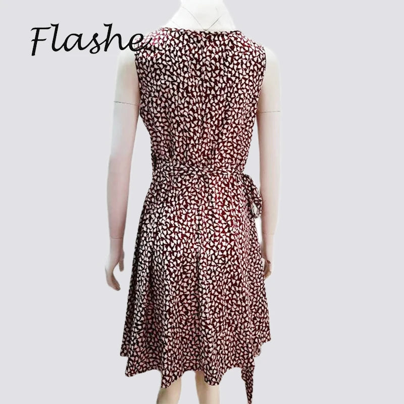 New Casual Polka Dot Dress Women V Neck Sleeveless Bandage Beach Dress Summer Bohemian Dresses For Women Clothes S-5XL
