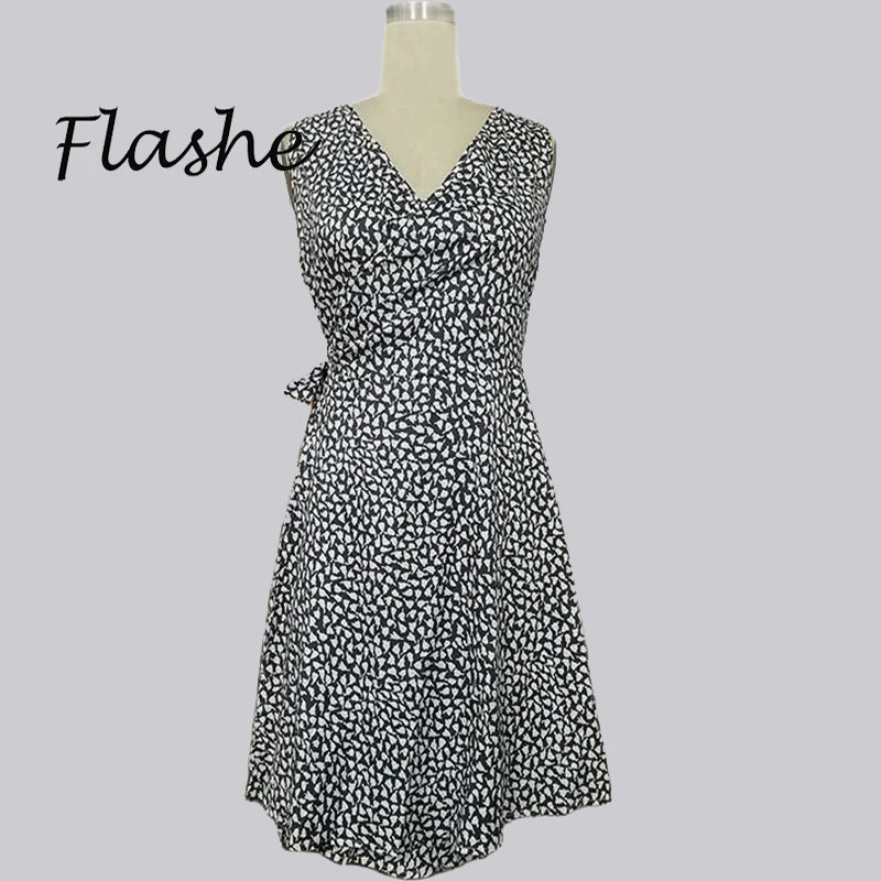 New Casual Polka Dot Dress Women V Neck Sleeveless Bandage Beach Dress Summer Bohemian Dresses For Women Clothes S-5XL