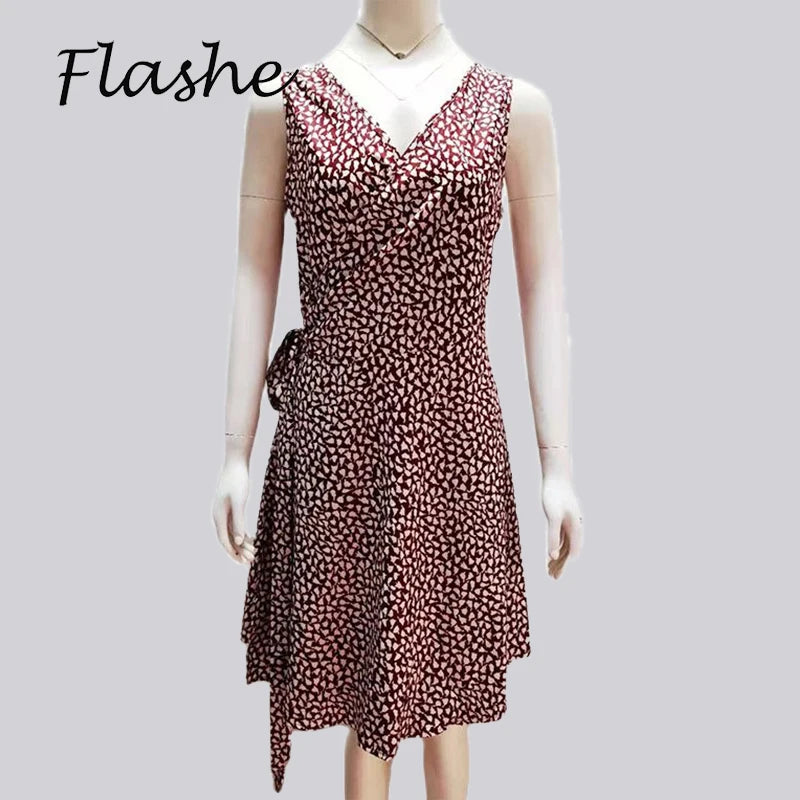 New Casual Polka Dot Dress Women V Neck Sleeveless Bandage Beach Dress Summer Bohemian Dresses For Women Clothes S-5XL