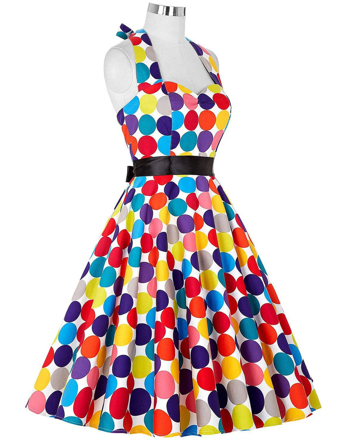 Summer Casual Dress Women  Polka Dot Retro Swing Gown Pin Up Robe Vintage 60s 50s Rockabilly Sundress