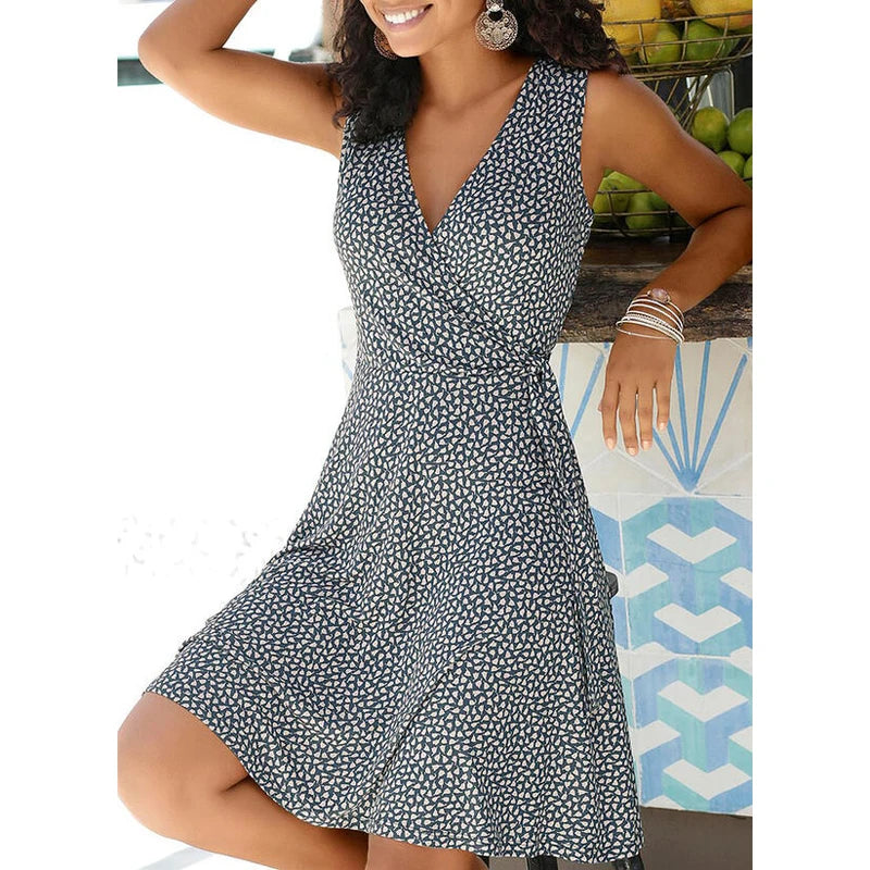 New Casual Polka Dot Dress Women V Neck Sleeveless Bandage Beach Dress Summer Bohemian Dresses For Women Clothes S-5XL