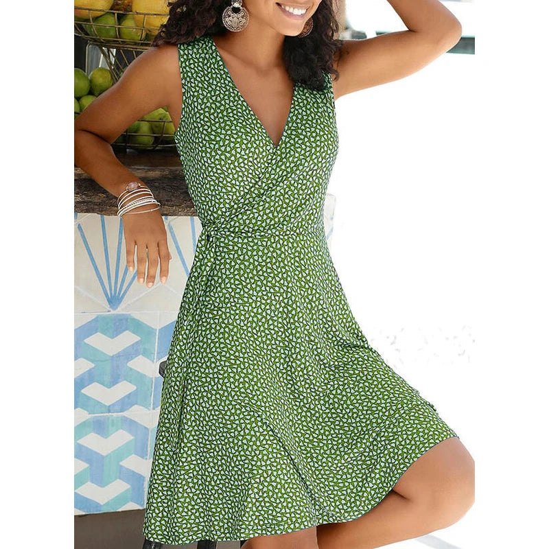 New Casual Polka Dot Dress Women V Neck Sleeveless Bandage Beach Dress Summer Bohemian Dresses For Women Clothes S-5XL