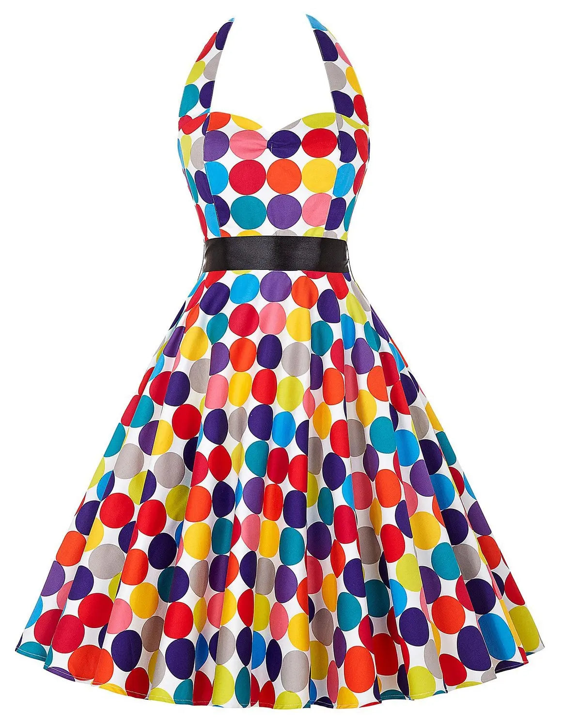 Summer Casual Dress Women  Polka Dot Retro Swing Gown Pin Up Robe Vintage 60s 50s Rockabilly Sundress