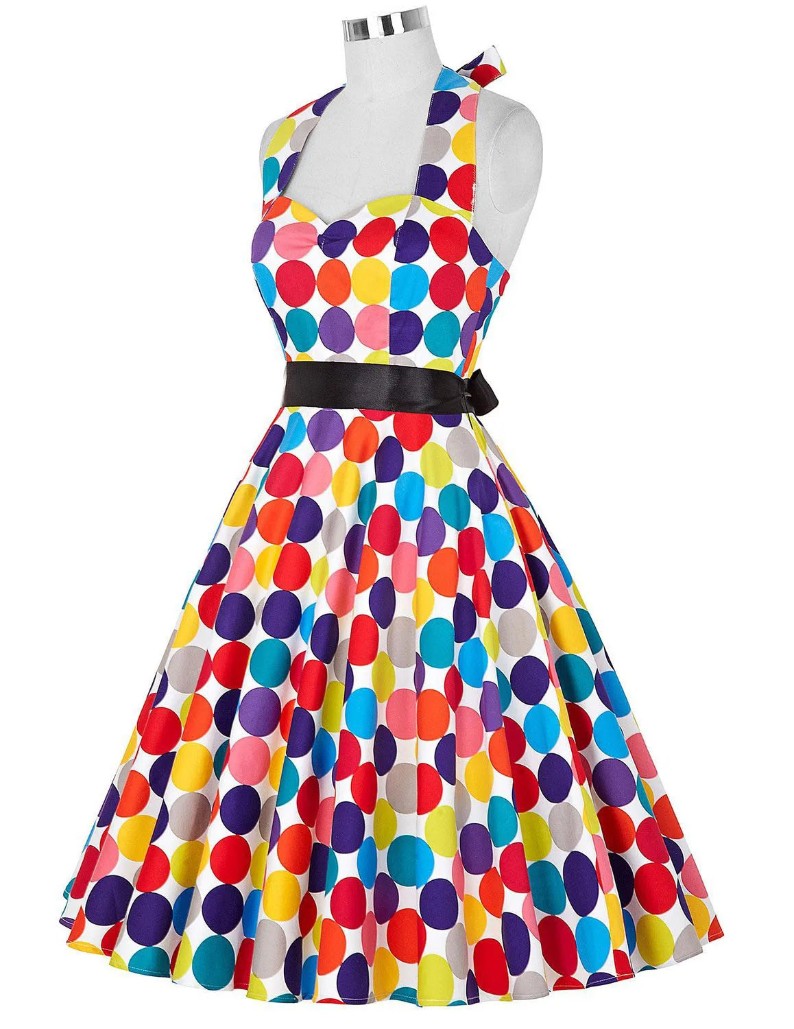 Summer Casual Dress Women  Polka Dot Retro Swing Gown Pin Up Robe Vintage 60s 50s Rockabilly Sundress