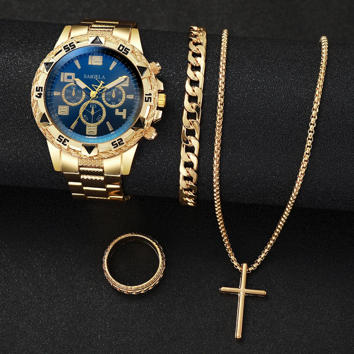 Set Premium para Hombre 4 en 1 – Reloj Gold y Accesorios