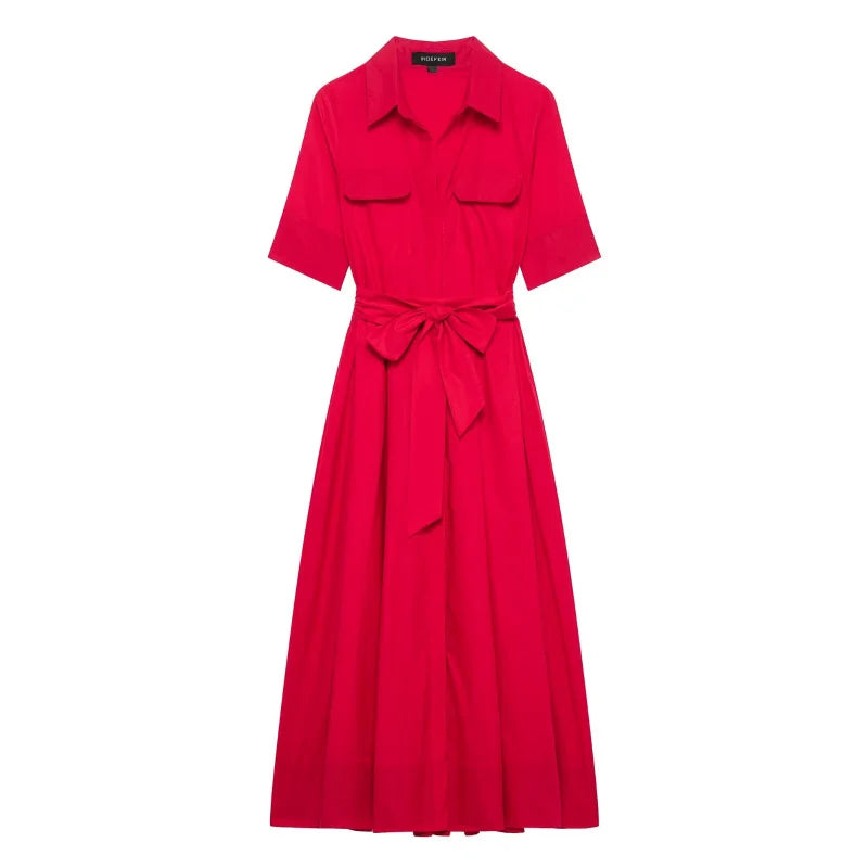Vestido Largo Khaki Elegante para Mujer – Corte A-Line, Manga Corta y Cintura Ajustada | Moda Verano/Otoño 2026