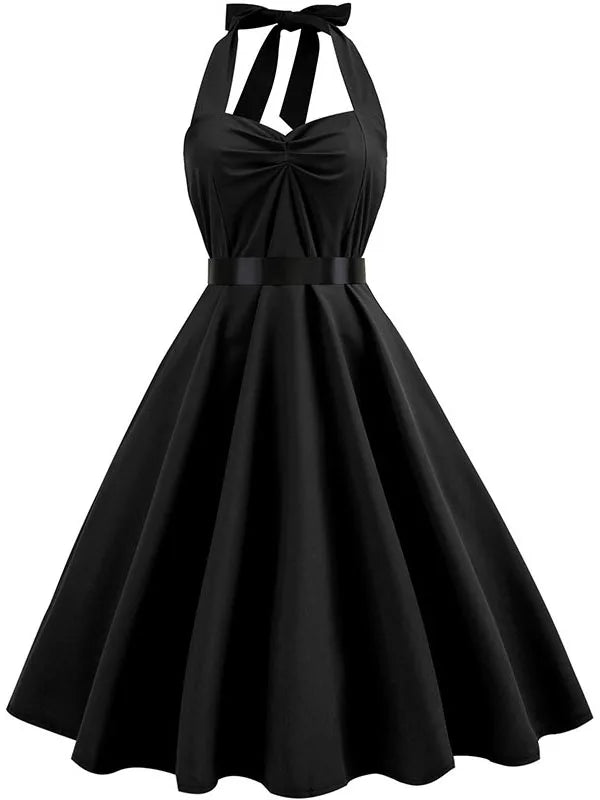 Summer Casual Dress Women  Polka Dot Retro Swing Gown Pin Up Robe Vintage 60s 50s Rockabilly Sundress