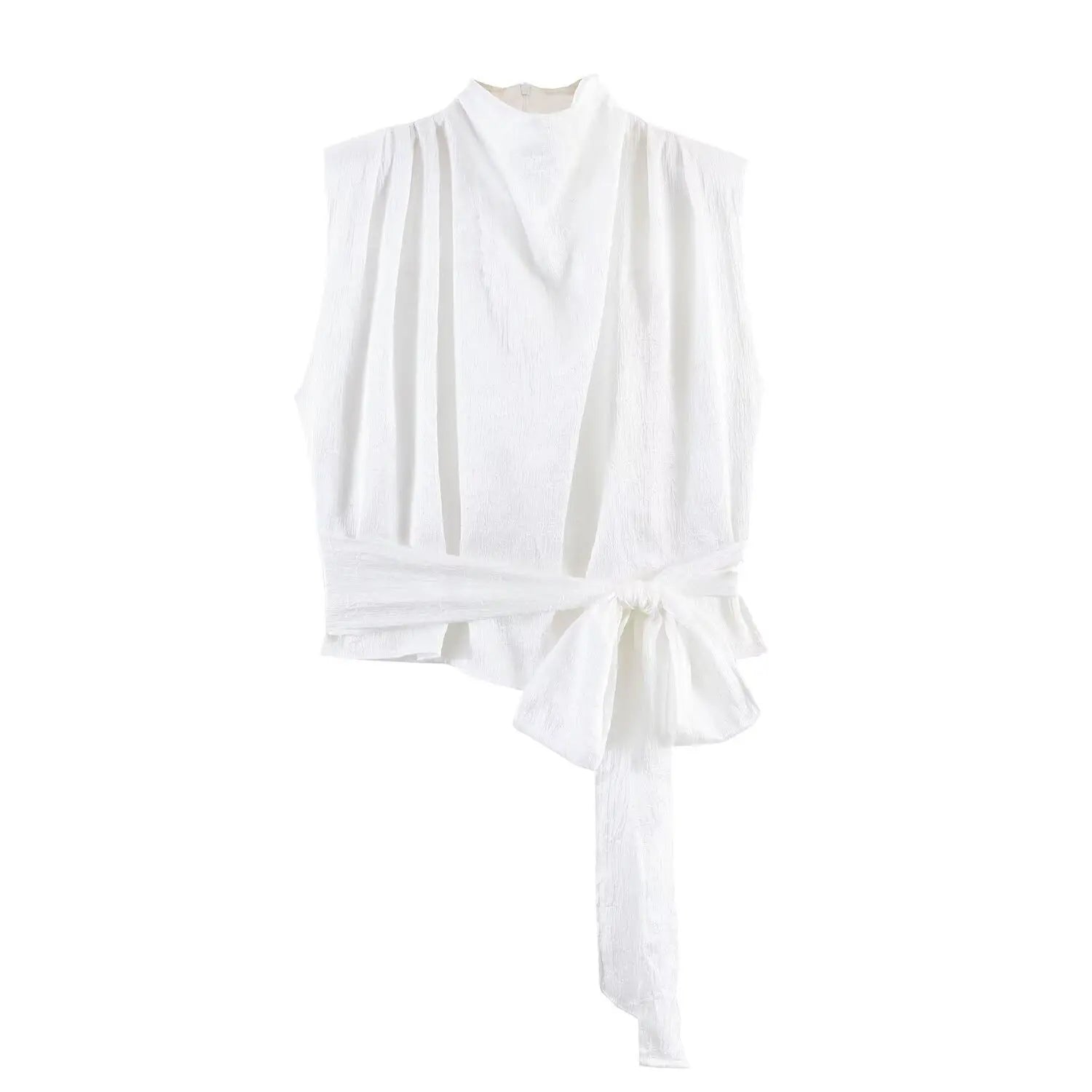 Blusa Satinada Elegante Sin Mangas con Lazo Largo