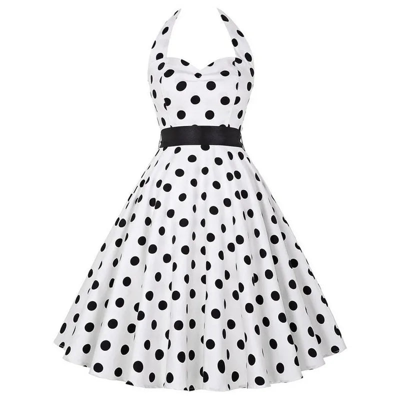 Summer Casual Dress Women  Polka Dot Retro Swing Gown Pin Up Robe Vintage 60s 50s Rockabilly Sundress