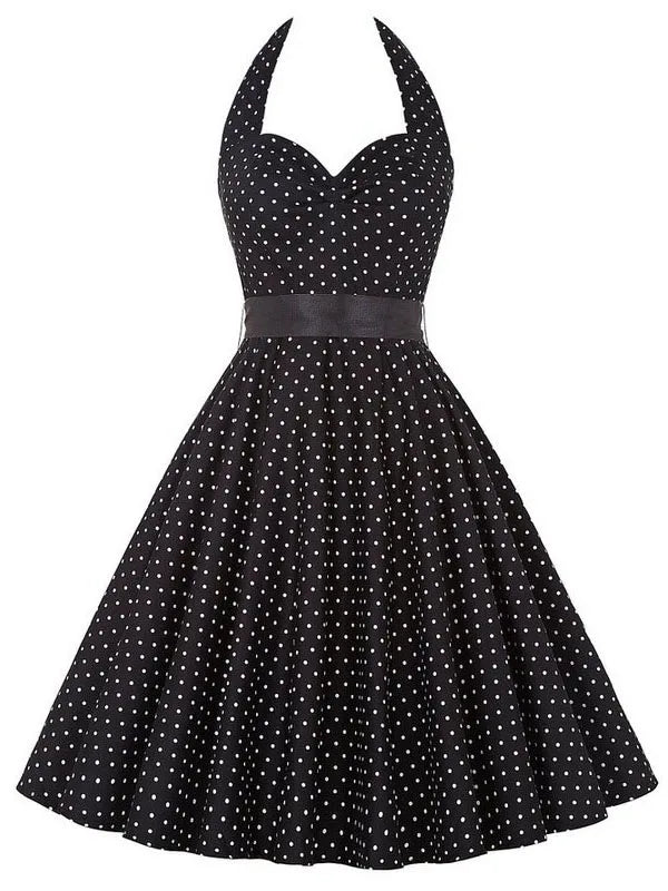 Summer Casual Dress Women  Polka Dot Retro Swing Gown Pin Up Robe Vintage 60s 50s Rockabilly Sundress