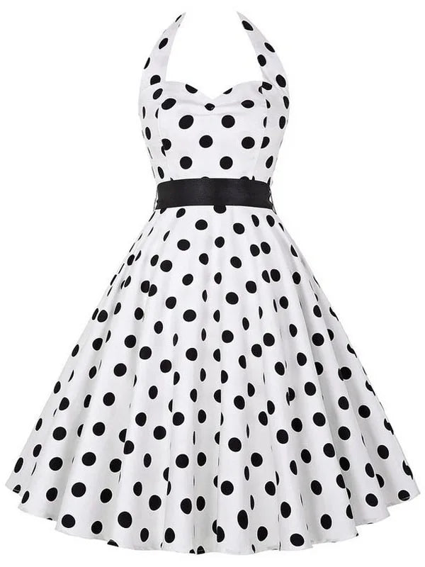 Summer Casual Dress Women  Polka Dot Retro Swing Gown Pin Up Robe Vintage 60s 50s Rockabilly Sundress
