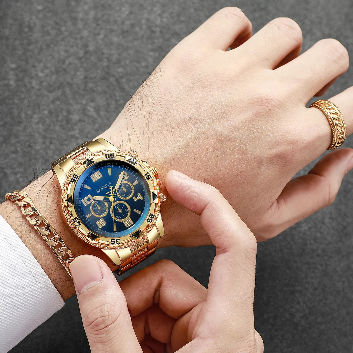 Set Premium para Hombre 4 en 1 – Reloj Gold y Accesorios