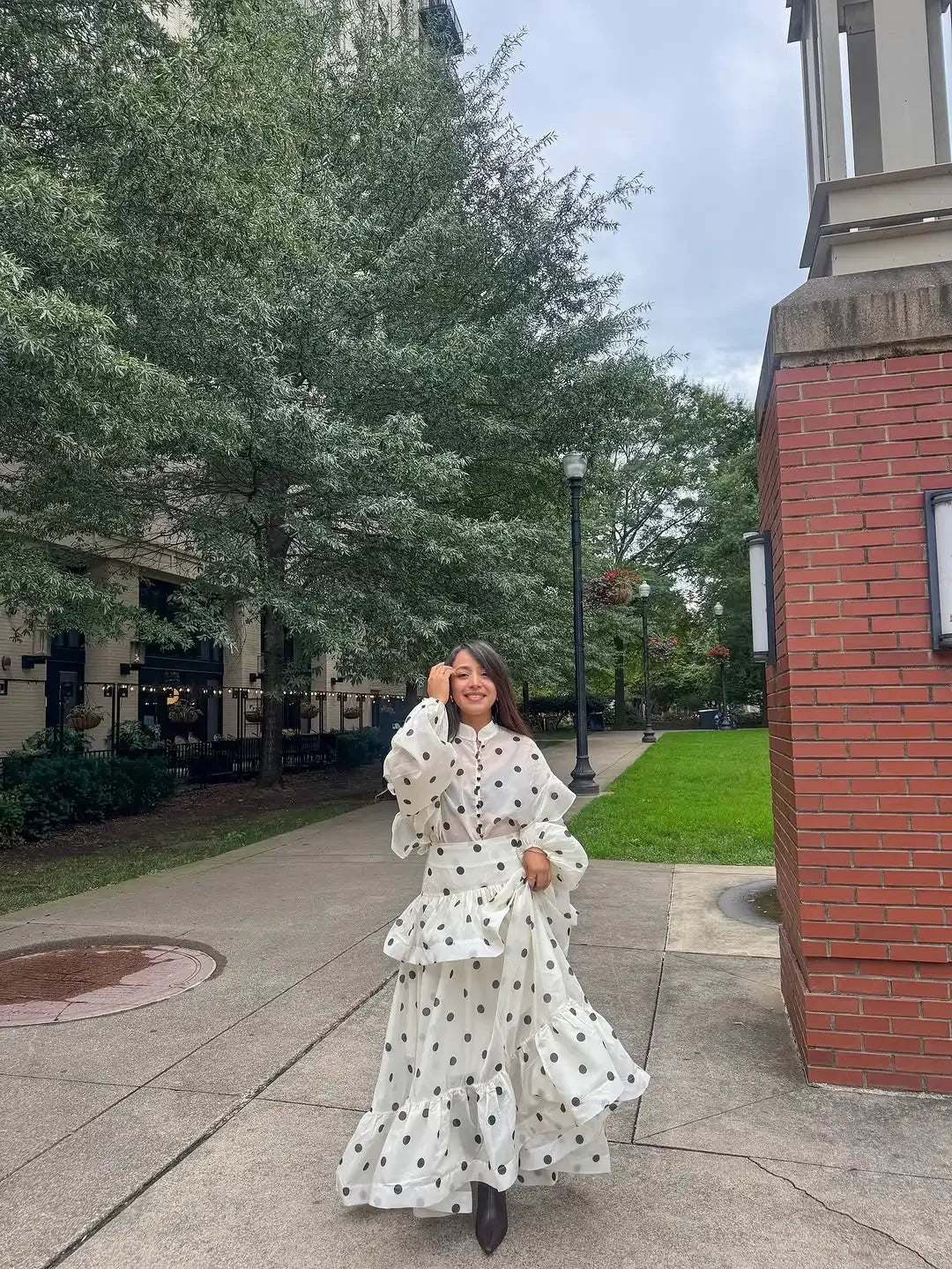 Women Casual Polka Dot Dress Chic Stand Collar Puff Sleeves See Through Ruffle Maxi Vestidos 2026 New Lady Vacation Party Wears