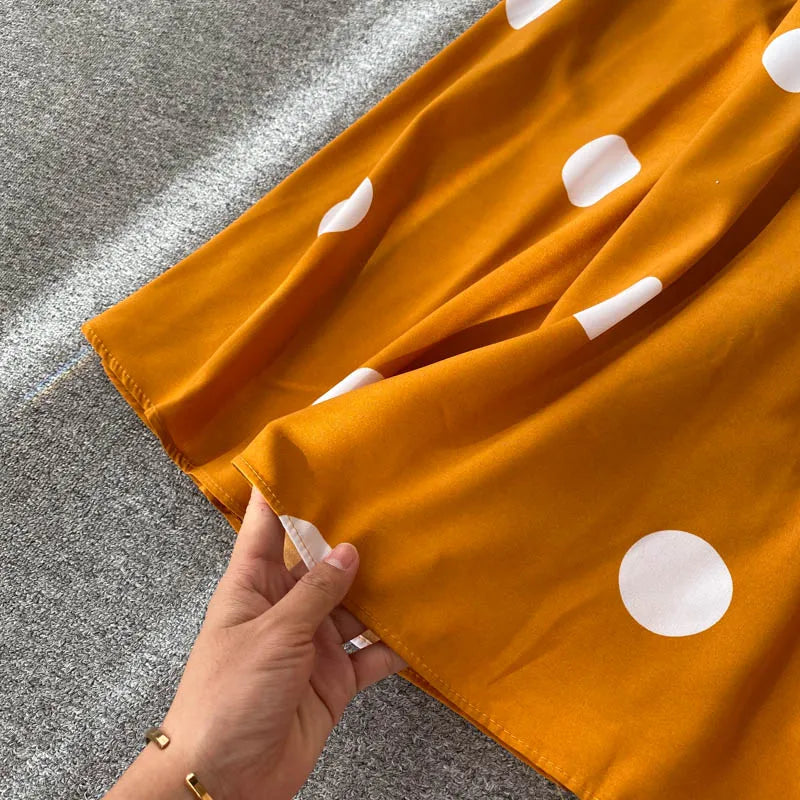 YuooMuoo Chic Fashion Polka Dot Print Women Dress 2025 New Summer Elegant Vintage Bandage Slim Waist Big Swing Long Party Dress