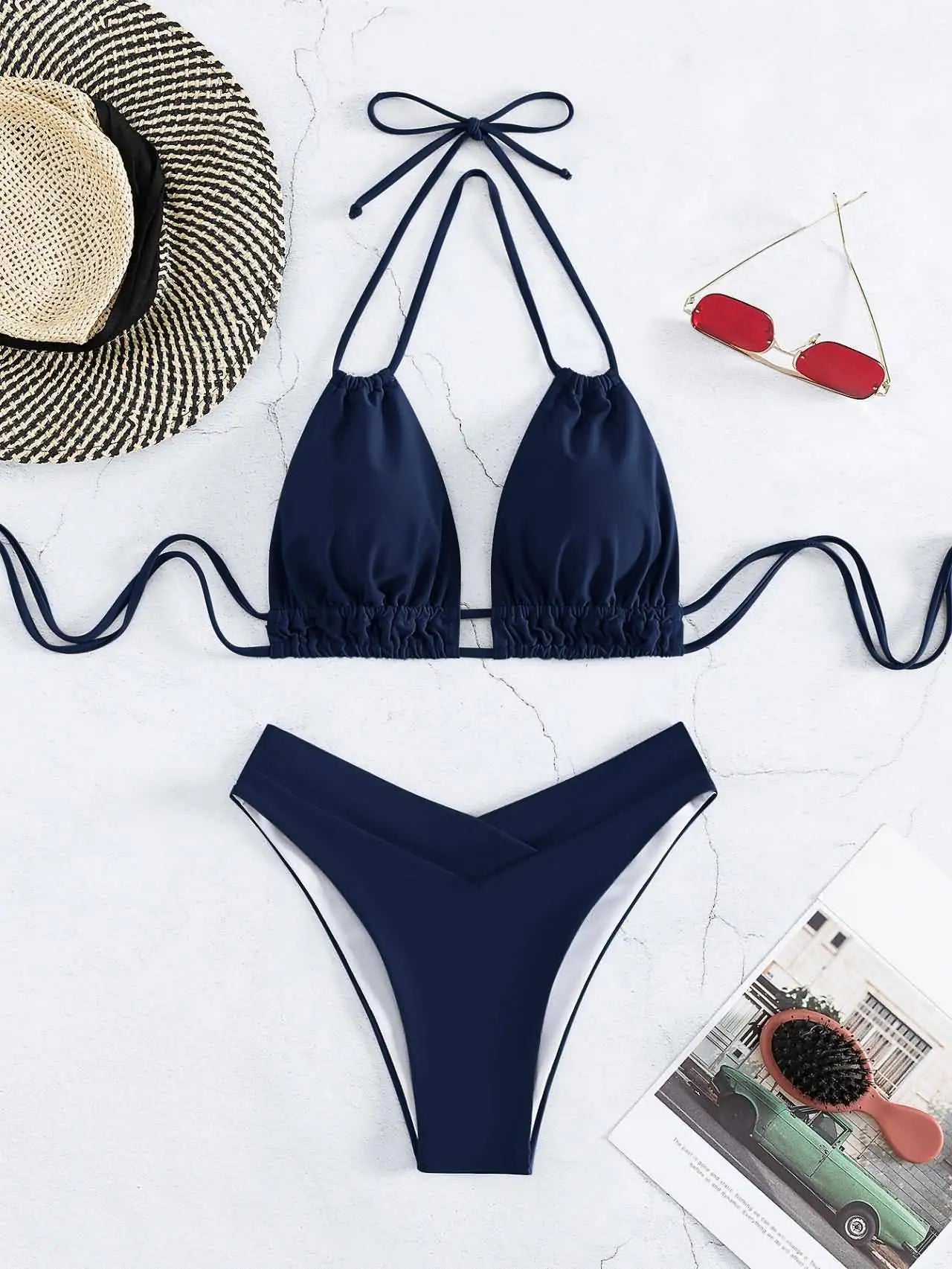 Nylon Solid Bikini Swimwear Sexy Fashion Modelling Design Swimsuit Women 2025 New Style Beachwear for Bathing Suit