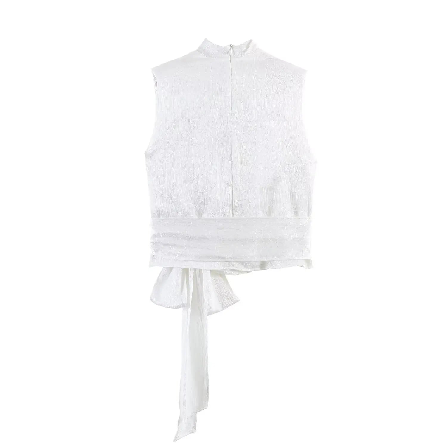Blusa Satinada Elegante Sin Mangas con Lazo Largo