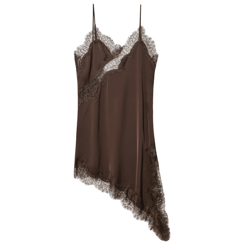 Vestido Midi Luxury Mira Mila – Elegancia Asimétrica con Encaje