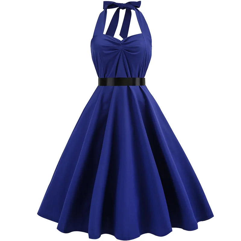 Summer Casual Dress Women  Polka Dot Retro Swing Gown Pin Up Robe Vintage 60s 50s Rockabilly Sundress