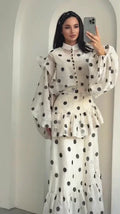 Women Casual Polka Dot Dress Chic Stand Collar Puff Sleeves See Through Ruffle Maxi Vestidos 2026 New Lady Vacation Party Wears