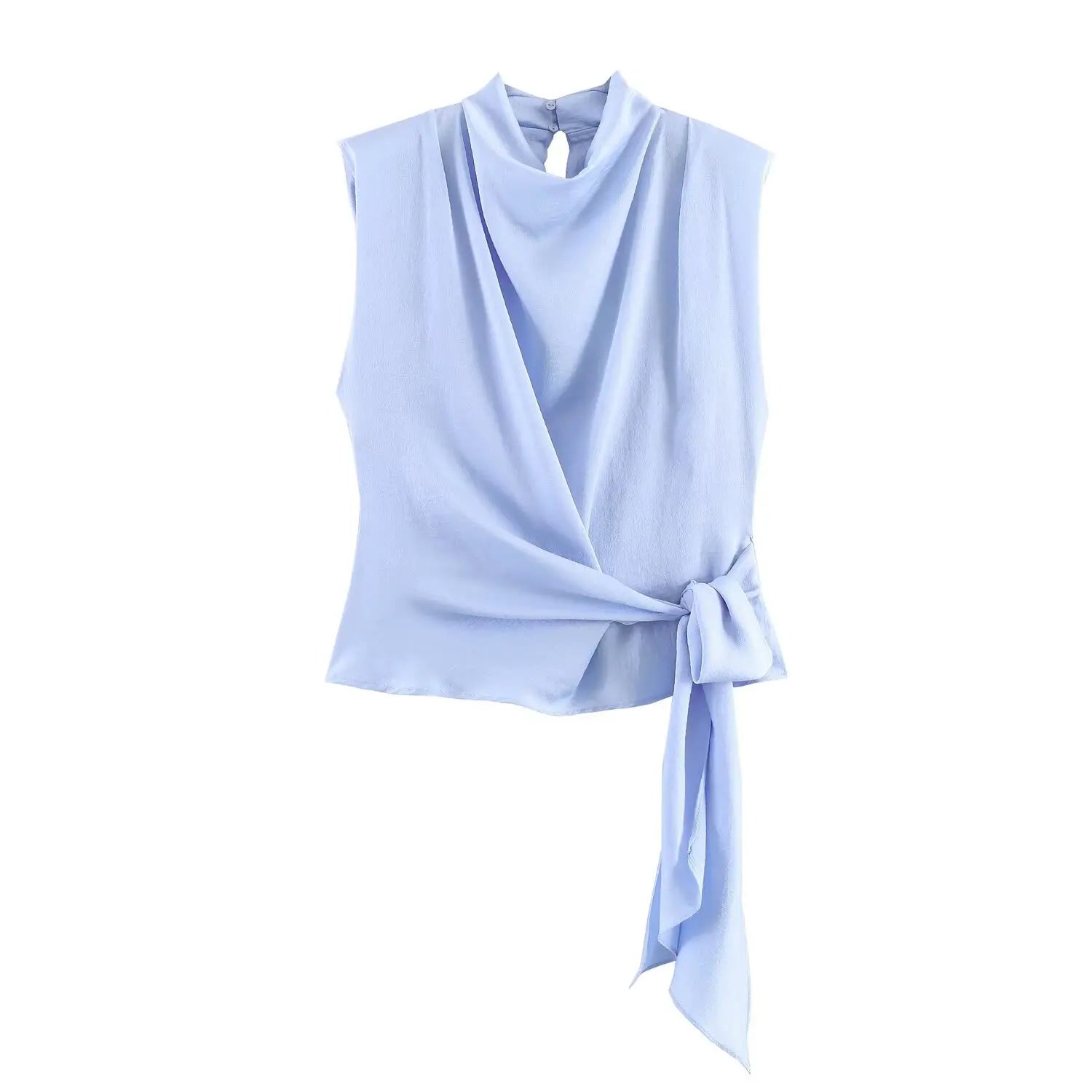 Blusa Satinada Elegante Sin Mangas con Lazo Largo
