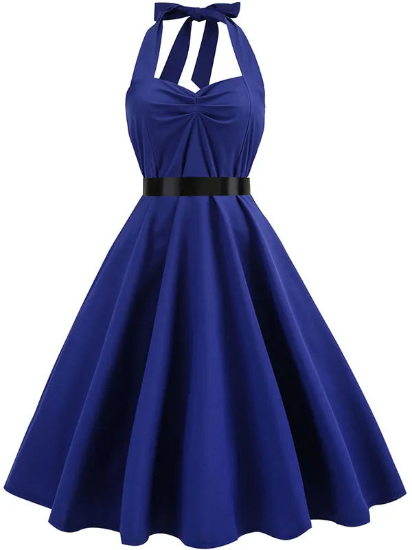 Summer Casual Dress Women  Polka Dot Retro Swing Gown Pin Up Robe Vintage 60s 50s Rockabilly Sundress