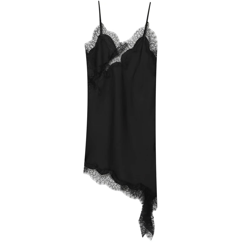 Vestido Midi Luxury Mira Mila – Elegancia Asimétrica con Encaje