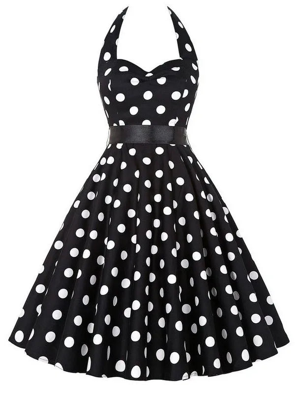Summer Casual Dress Women  Polka Dot Retro Swing Gown Pin Up Robe Vintage 60s 50s Rockabilly Sundress