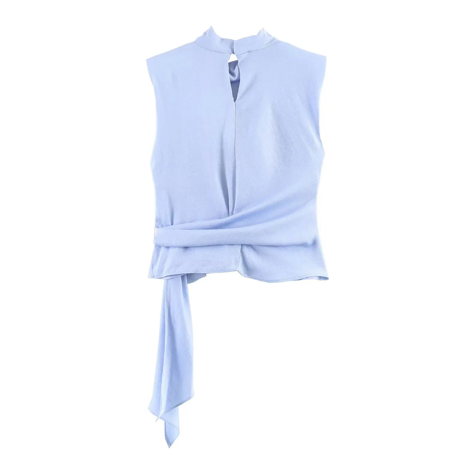 Blusa Satinada Elegante Sin Mangas con Lazo Largo